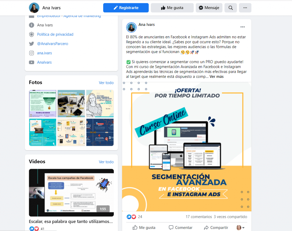 Publicación en Facebook