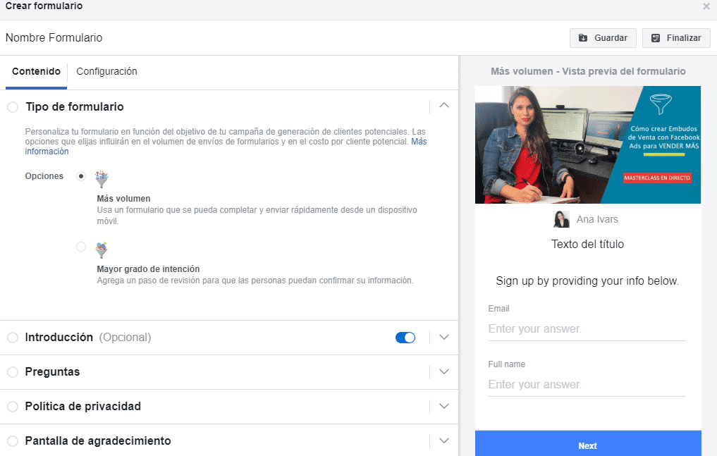 Crear formulario