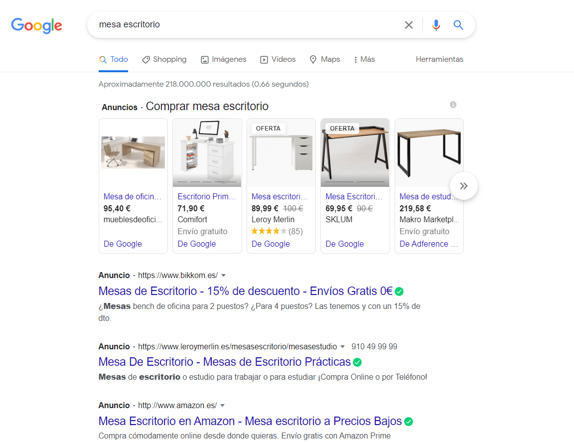 Ejemplo Google Shopping