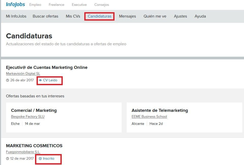 candidaturas en Infojobs para encontrar empleo