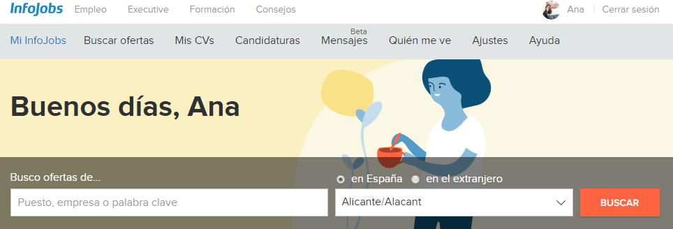 Menú de Infojobs y portal de empleo