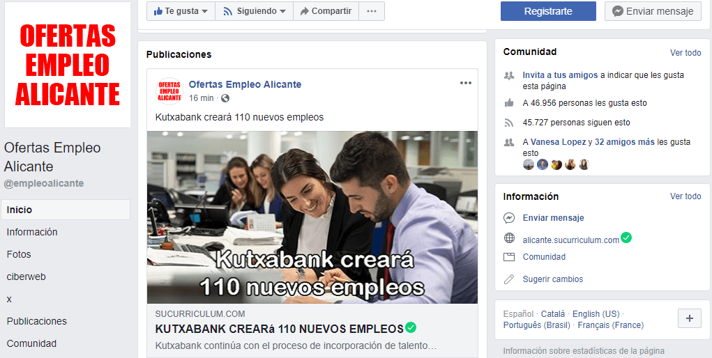 Páginas de Facebook para encontrar empleo